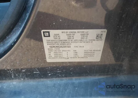 2016 Chevrolet Silverado 1500 Wt from USA, damaged, VIN 1GCRCNEC2GZ267323